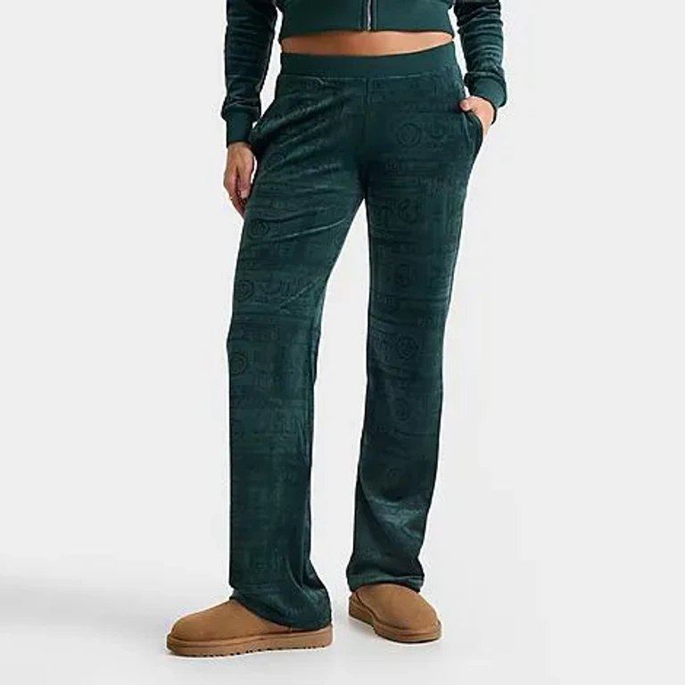 Hoodrich Women's Money Allover Print Velour Jogger Pants in Ponderosa Pine Size: XS