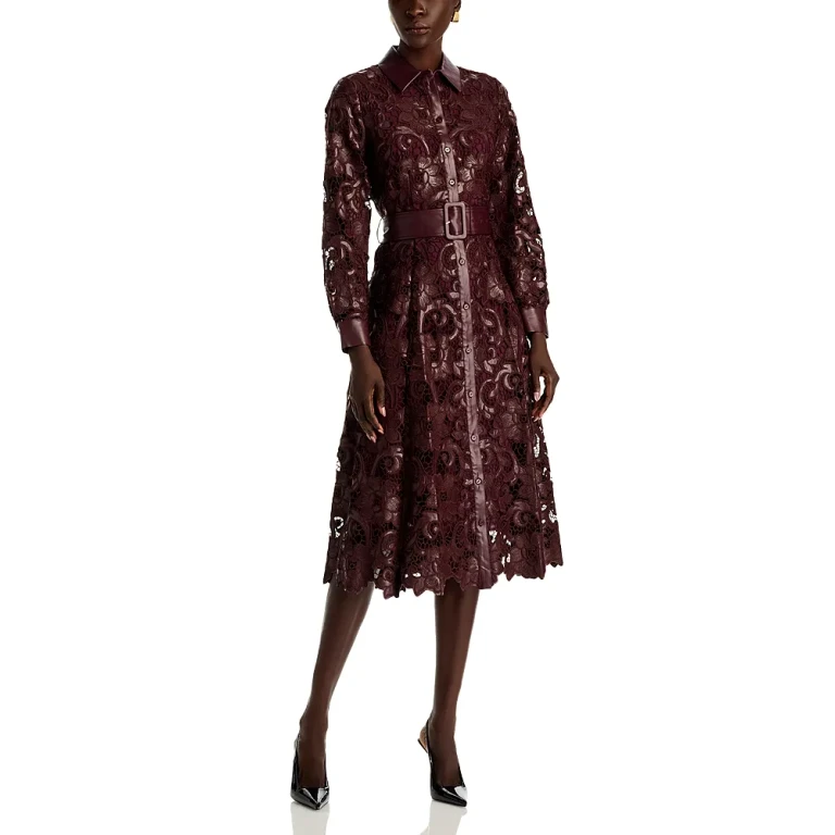 Elie Tahari Chayenne Faux Leather Lace Midi Dress