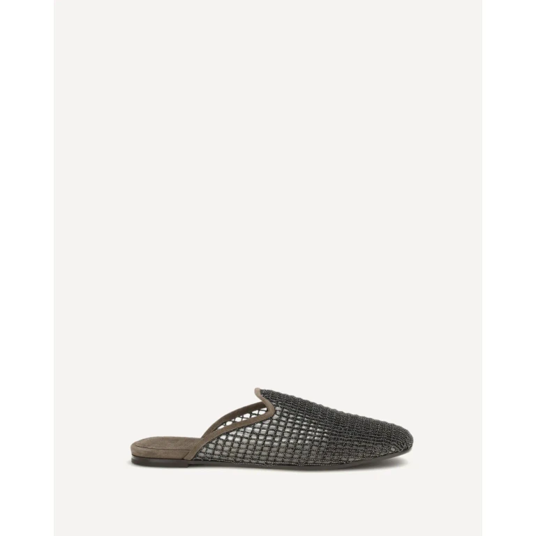 BRUNELLO CUCINELLI Suede Mules with Precious Net Embroidery Female 40