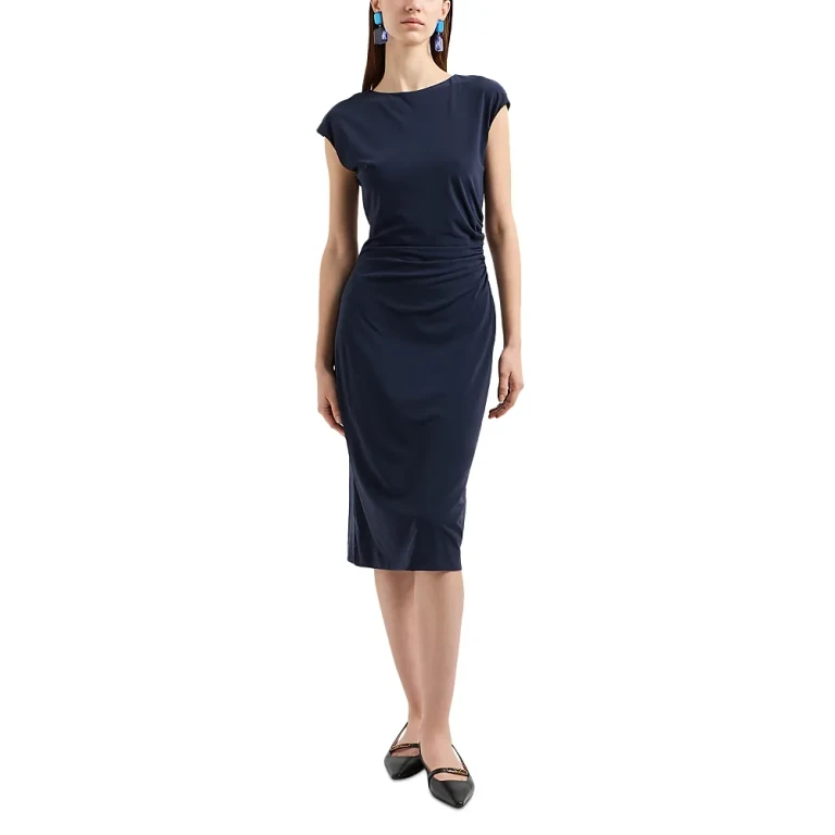 Emporio Armani Cap Sleeve Fluid Crepe Jersey Sheath Dress