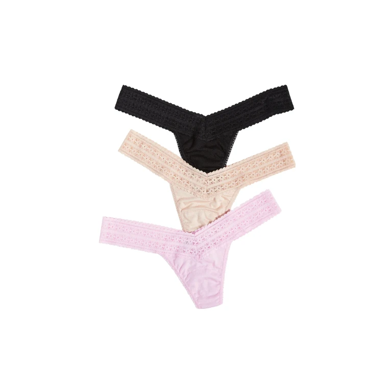 Hanky Panky Dream Low Rise Thongs 3 Pack Cotton Candy/Black/Chai One Size
