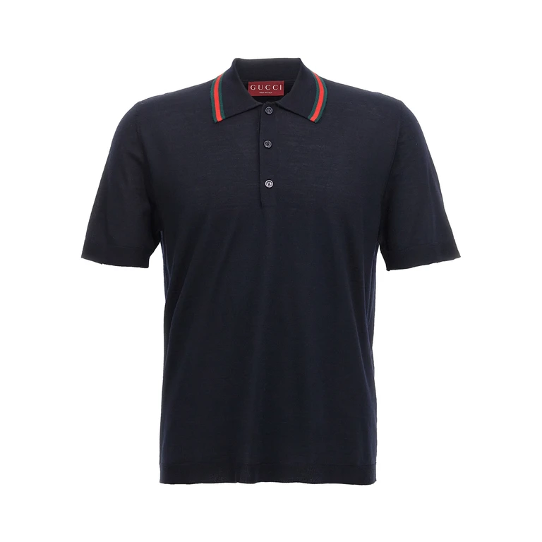 Gucci Web Ribbon Polo Shirt Blue Wool - Men