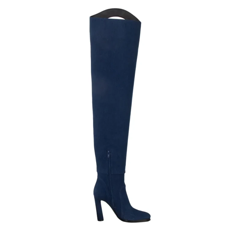 Burberry Ladies Shoreditch Denim Blue Porthole Detail Over-The-Knee Boots