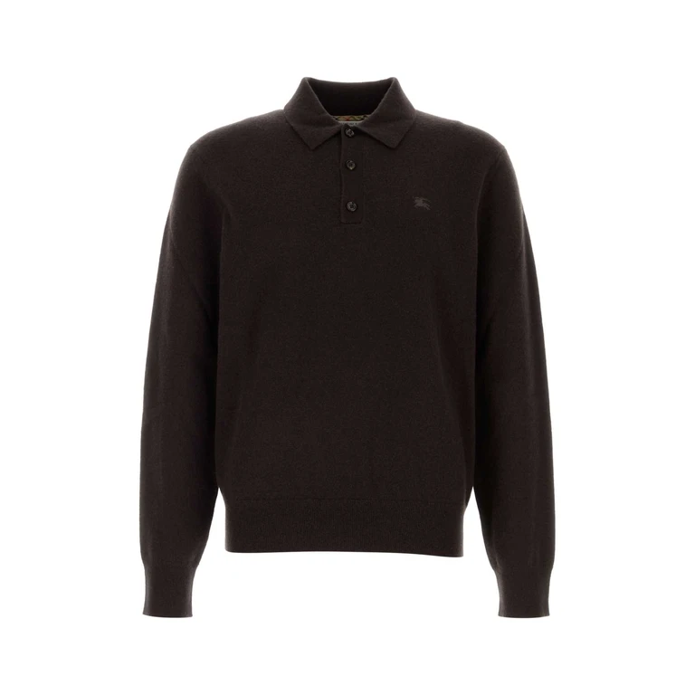 Burberry Dark Brown Stretch Cashmere Blend Polo Shirt Scorchedbrown - Men
