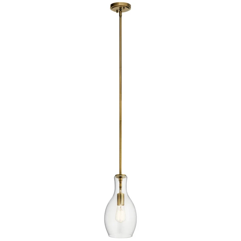 Natural Brass One Light Mini Pendant from the Everly Collection