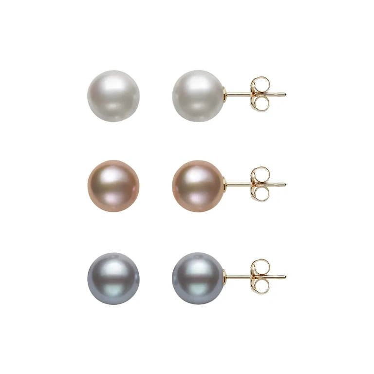 Cultured Freshwater Pearl Stud Earring Set in 14K Yellow Gold