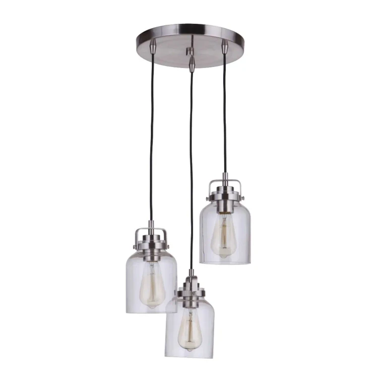 Brushed Polished Nickel Three Light Pendant from the Foxwood Collection