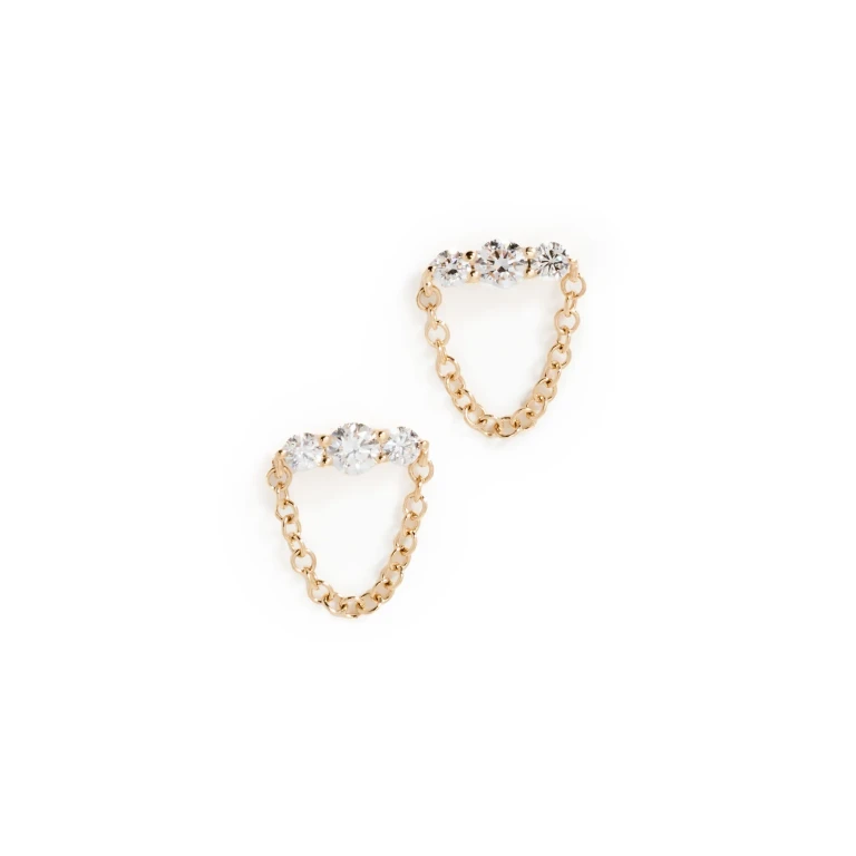 EF Collection 14k Graduated Diamond Bar Chain Stud Earrings Gold One Size