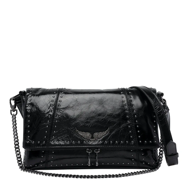 Zadig & Voltaire Black Leather Rock Ii Vintage Patent Studs Shoulder Bag