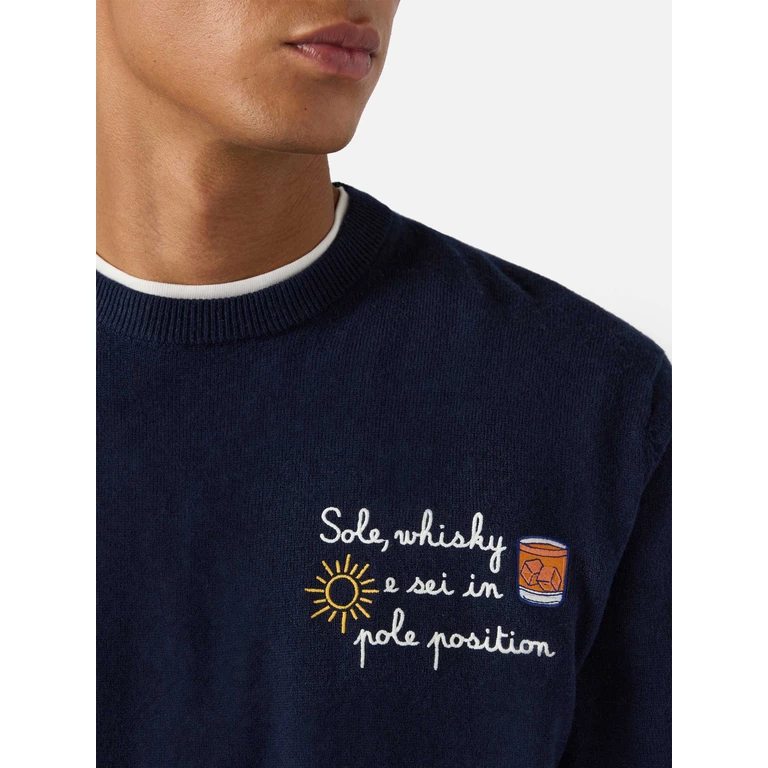 Mc2 Saint Barth Crewneck Heron Light With Sole, Whisky E Sei Pole Position! Embroidery Vacanze Di Natale Special Edition Blue - Men