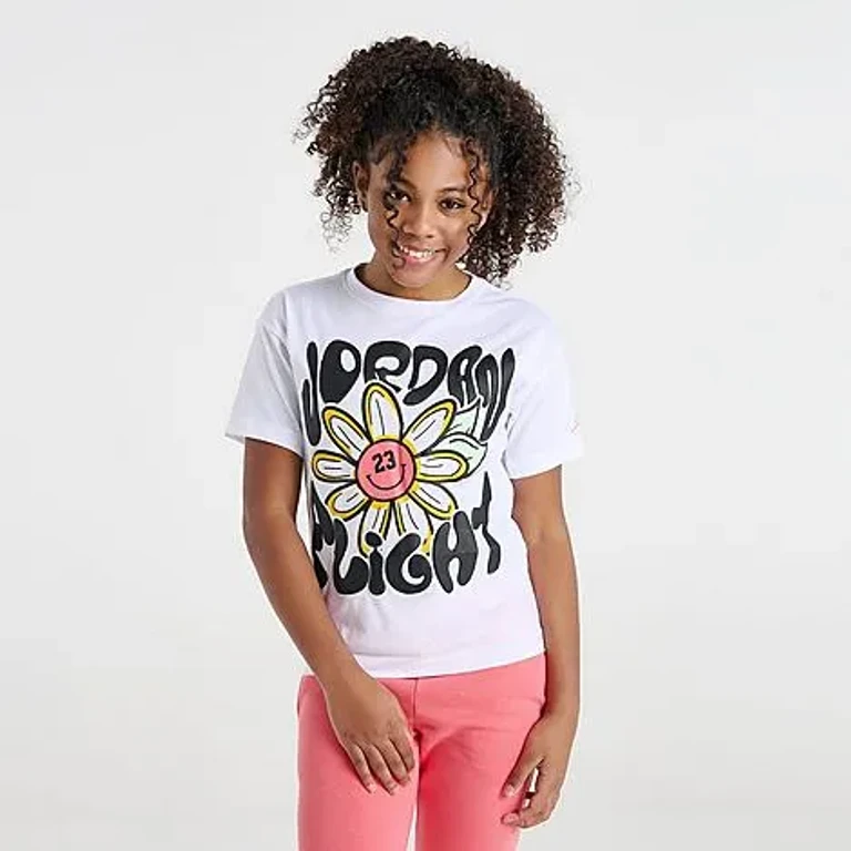 Jordan Girls' Big Kids Flight Floral T-Shirt in White Size: Small