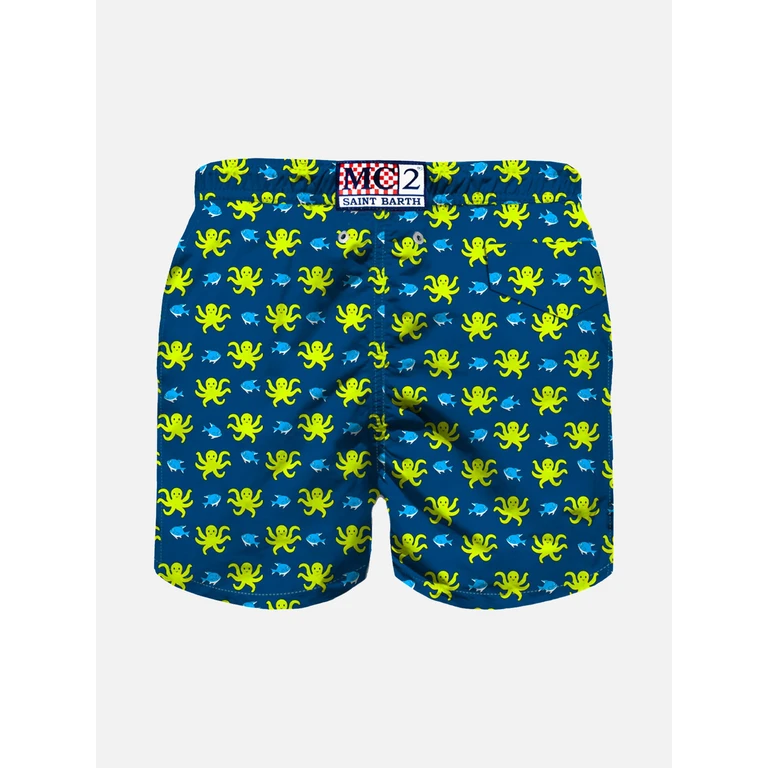 Mc2 Saint Barth Boy Swim Shorts With Octopus Print Blue Swimshort