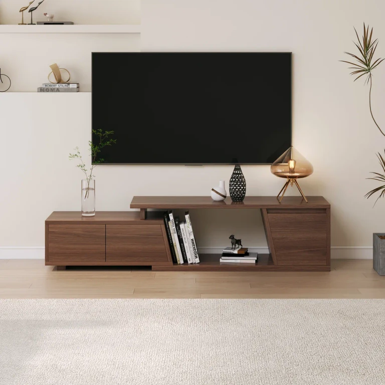 Fero Minimalist Rectangle Gray Extendable TV Stand with 3 Drawers Up to 110"