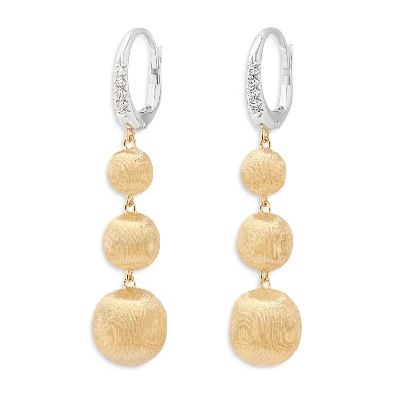Marco Bicego 18K White & Yellow Gold Africa Diamond Textured Bead Triple Drop Earrings