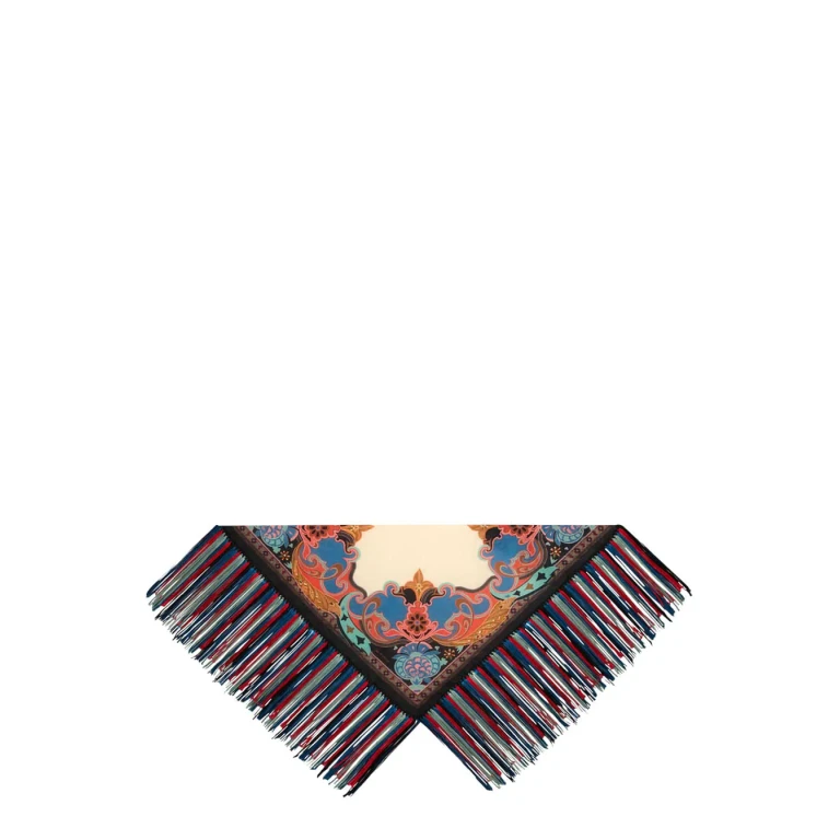 Etro Multicolor Fringed Scarf With All-over Print In Silk For Women