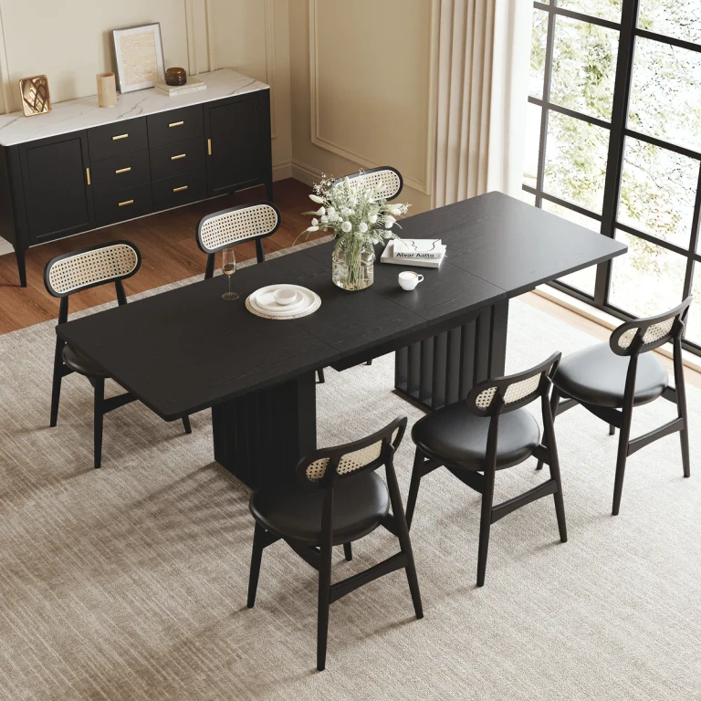 55"-87" Rectangle Extendable Dining Table for 8 Person Japandi Whitewash Dining Room Table