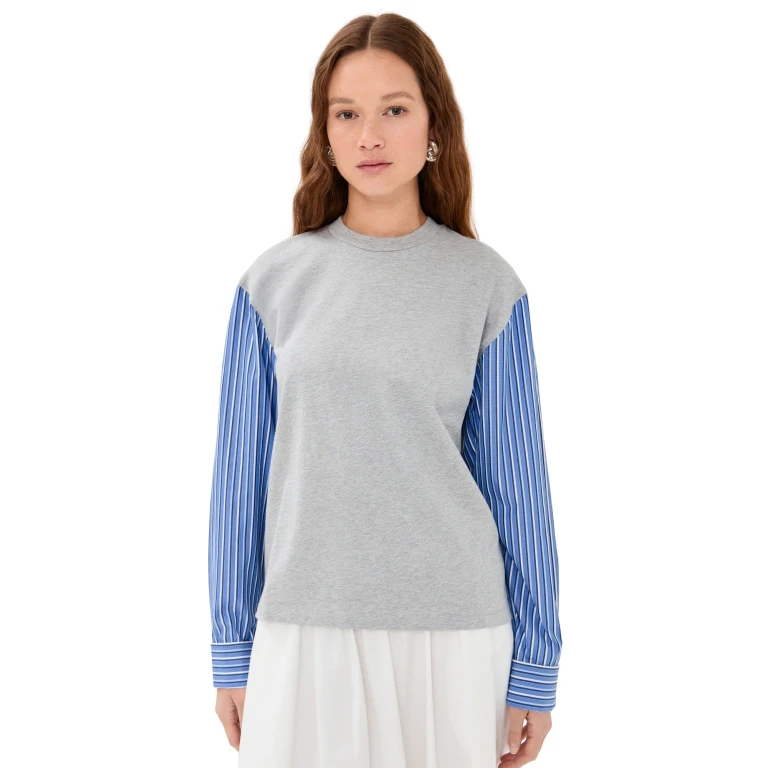 Meryll Rogge Shirting Sleeves T-Shirt Grey/Pale Blue S