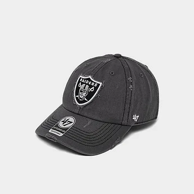 47 Brand Men's '47 Las Vegas Raiders NFL Weathered Clean Up Strapback Hat in Coal