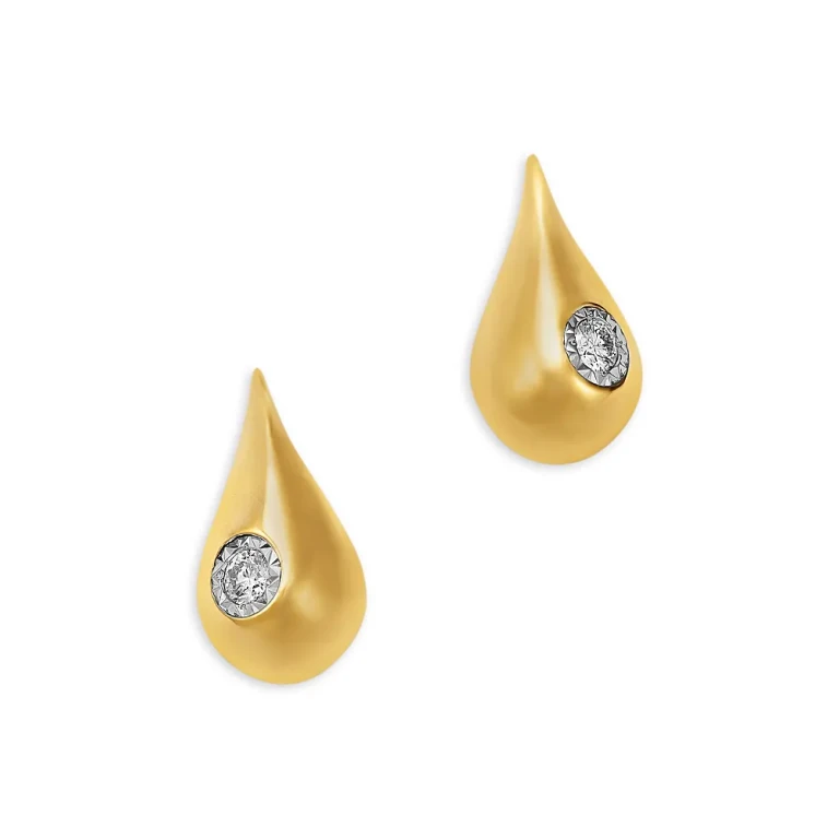 Diamond Solitaire Polished Pear Stud Earrings in 14K Yellow Gold, 0.09 tcw