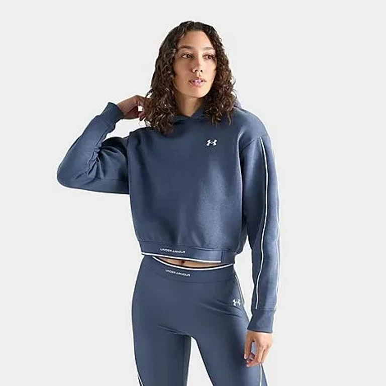 Under Armour Women's Piping Cropped Pullover Hoodie in Dark Blue Grey Size: XS