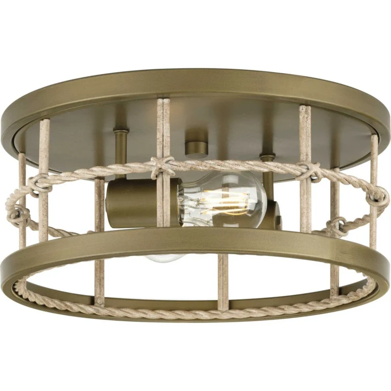 Aged Brass Two Light Flush Mount from the Lattimore Collection