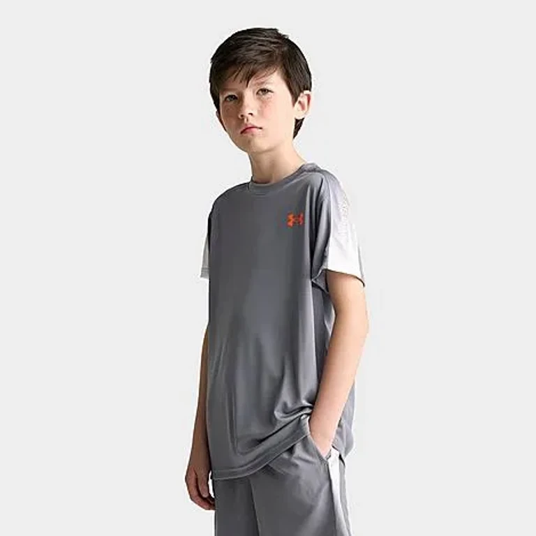 Under Armour Boys Big Kids Tech Sleeve T-Shirt in Titan Grey Size: Small
