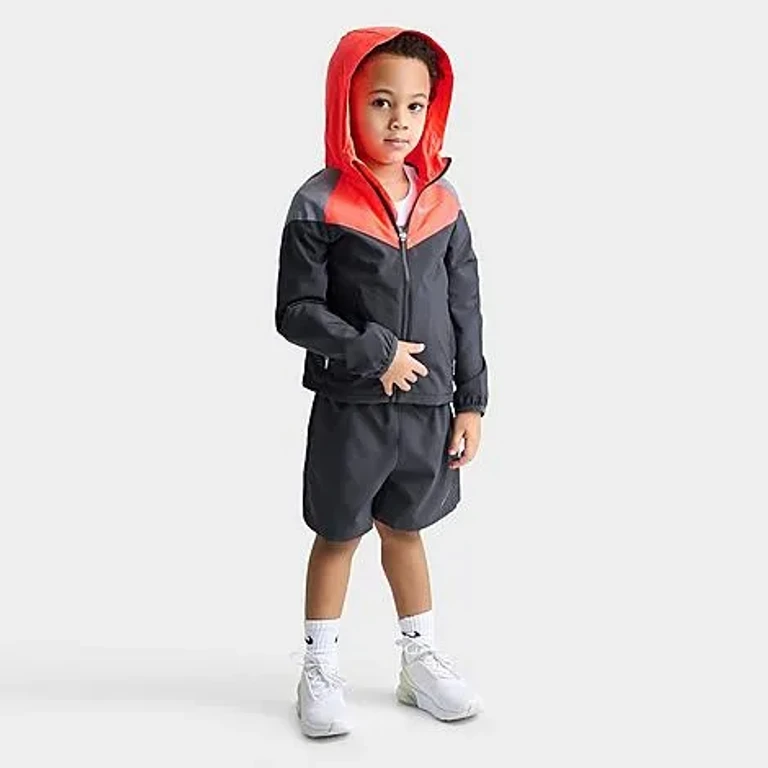Nike Kids Toddler Windrunner Jacket and Shorts Set in Dark Smoke Grey/Red Size: 2T