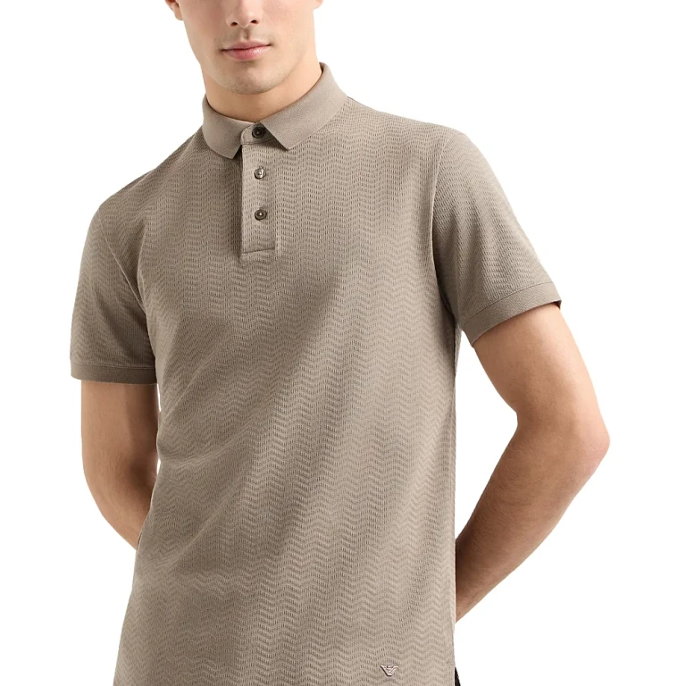 Emporio Armani Textured Cotton Allover Jacquard Chevron Motif Polo