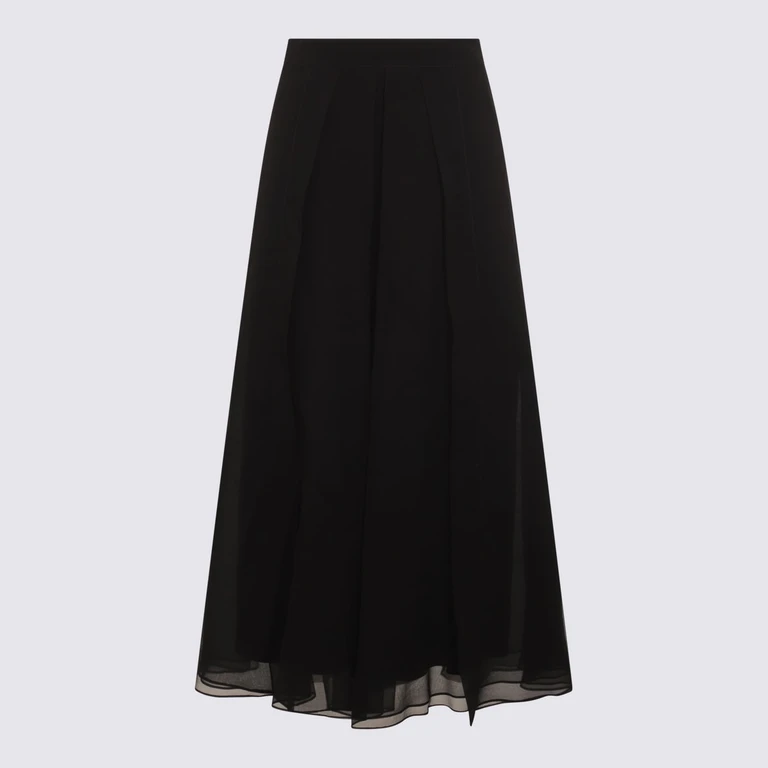 Brunello Cucinelli Black Silk Midi Skirt