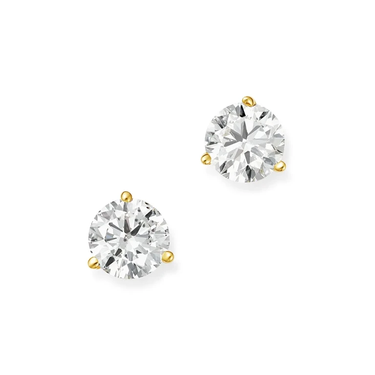 Certified Diamond Stud Earrings in 18K Yellow Gold Martini Setting, 1.50 tcw