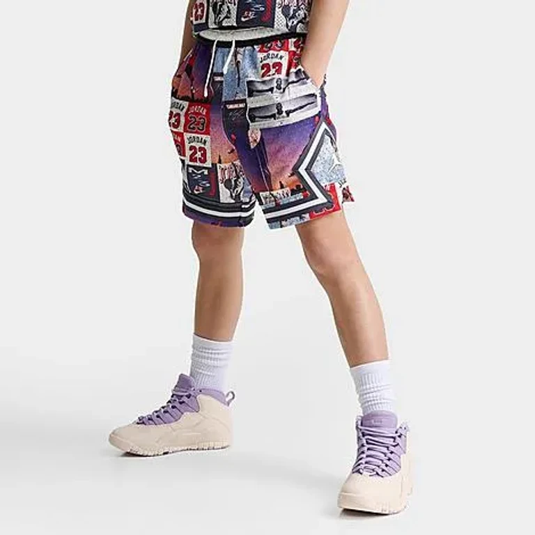 Jordan Big Kids Dri-FIT MJ Printed Sport Diamond Shorts in Off Noir/Multi Size: Small