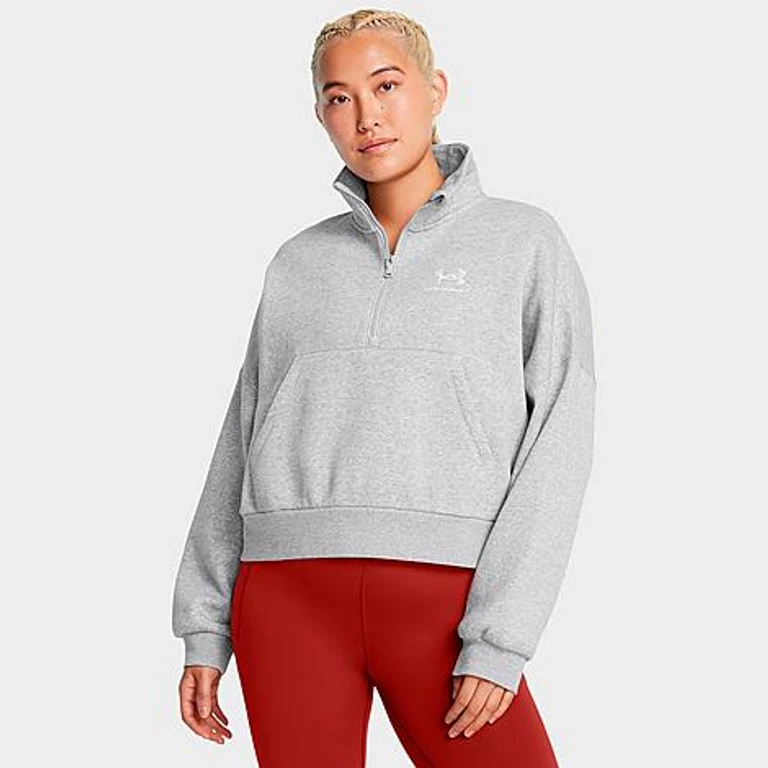 Under Armour Women's Icon Fleece Oversized Half-Zip Sweatshirt in Mod Grey Light Heather/White Size: XS