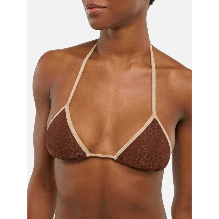 Mc2 Saint Barth Leah Brown Lurex Triangle Top With Gold Piping - Women