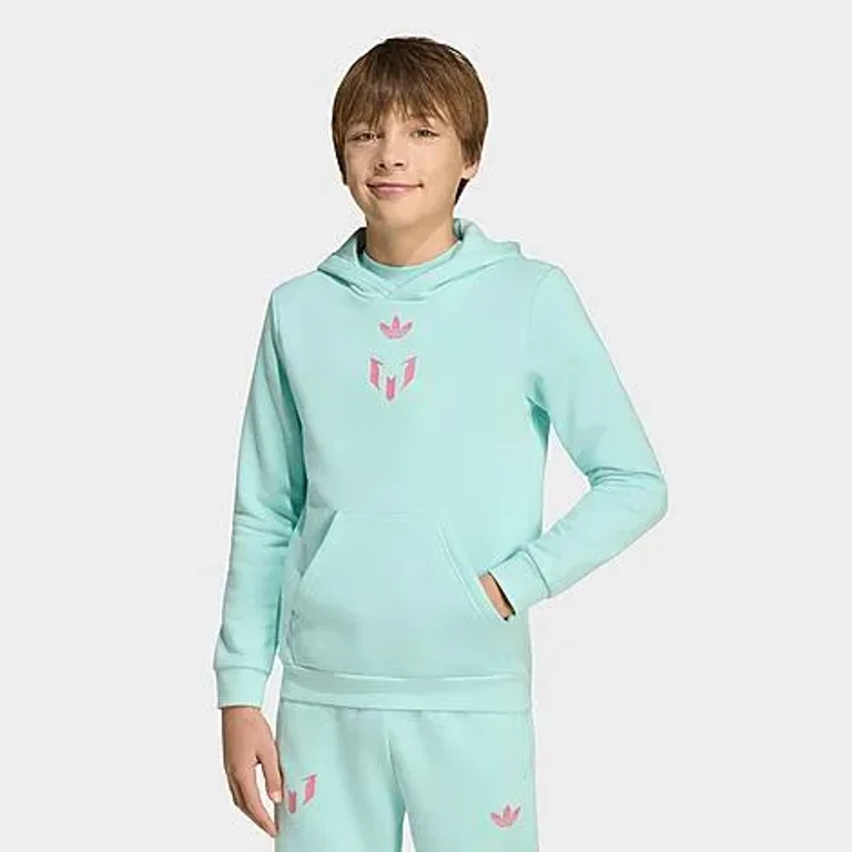 adidas Big Kids Originals Messi Pullover Hoodie in Semi Flash Aqua Size: XS
