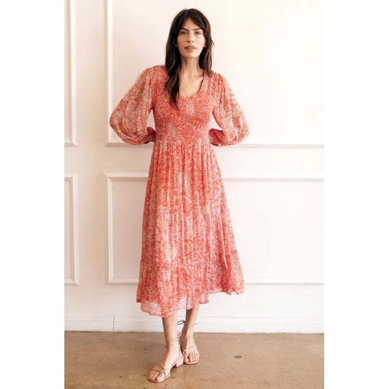 Stella Midi Dress in Chili Flower