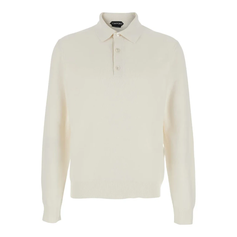 Tom Ford White Polo With Classic Collar And Front Button Closure In Silk And Cotton Blend For Men
