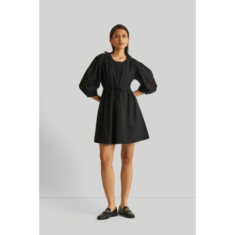 Shirt Dress with Balloon Sleeves in Black