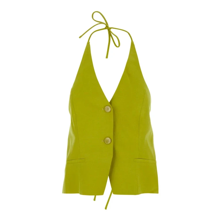 TwinSet 2 Button Yellow Dress In Lyocell And Linen For Women