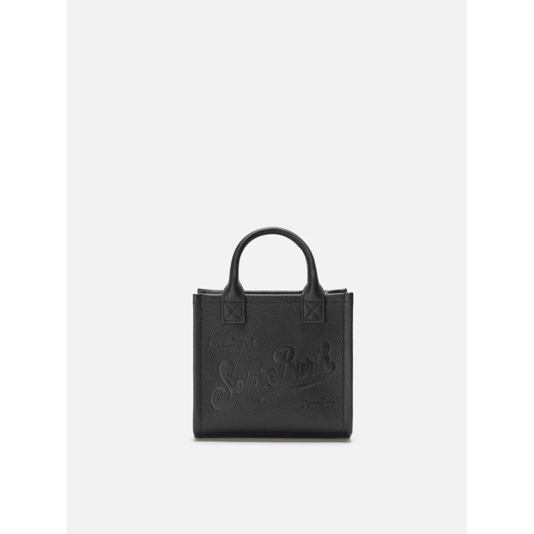 Mc2 Saint Barth Vanity Bag Mini Shoulder Black Hammered Leather - Unisex