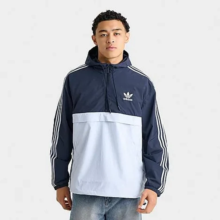 adidas Men's Originals Half-Zip Windbreaker Jacket in Aura Ink Size: Small