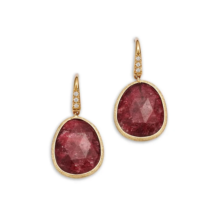 Marco Bicego 18K Yellow Gold Lunaria Color Thulite & Diamond Drop Earrings