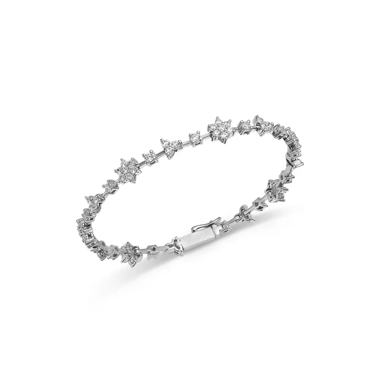 Diamond Flower Bracelet in 14K White Gold, 3.0 tcw