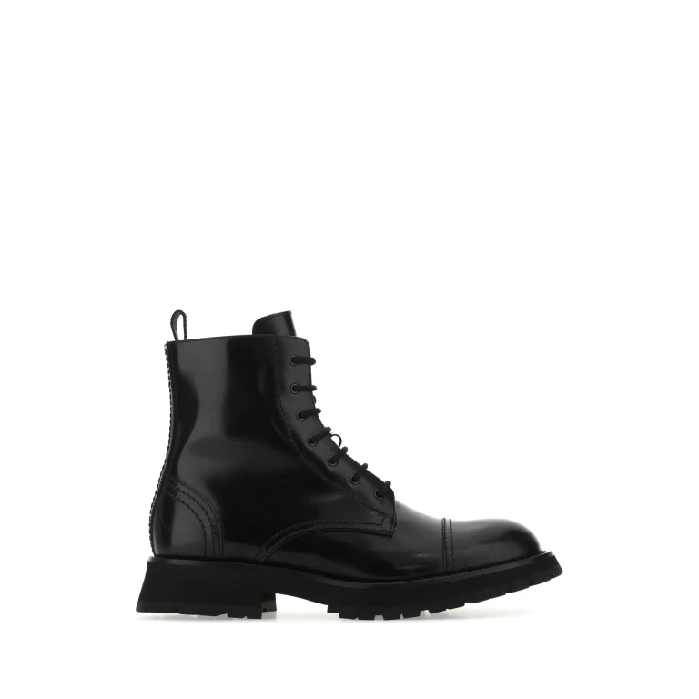 Alexander McQueen Black Leather Ankle Boots