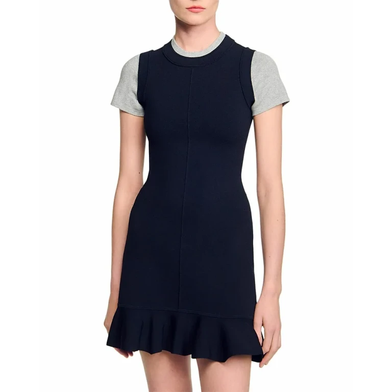 Sandro Contrast Short Sleeve Knit Dress