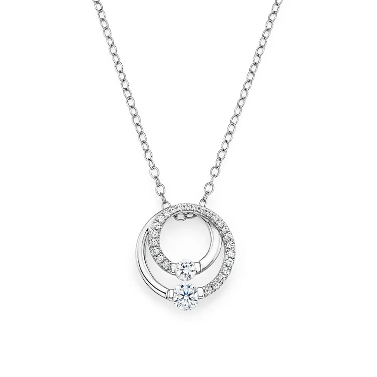 Diamond Circle Pendant Necklace in 14K White Gold, .30 tcw
