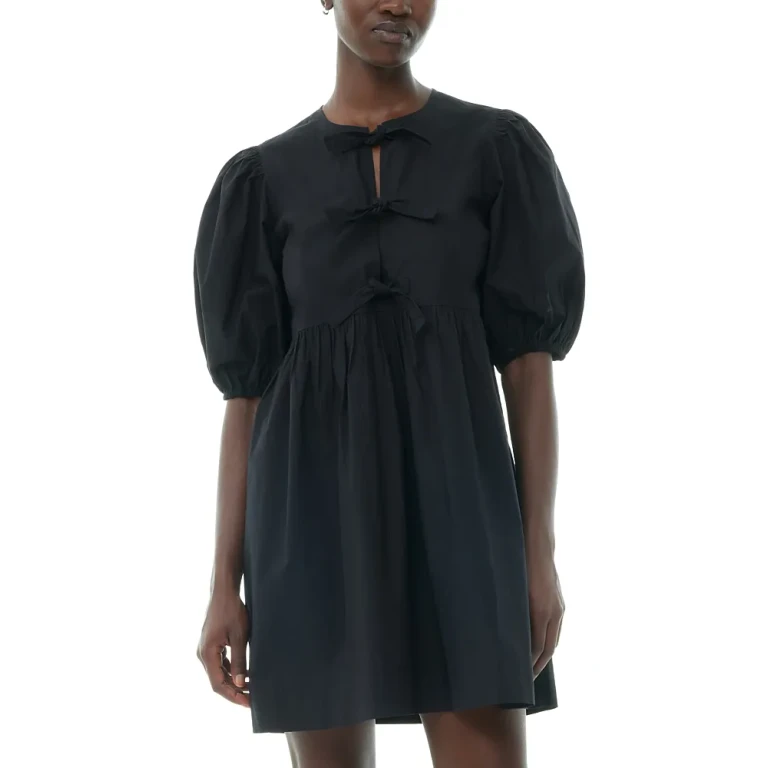 Ganni Black Cotton Poplin Tie String Mini Dress