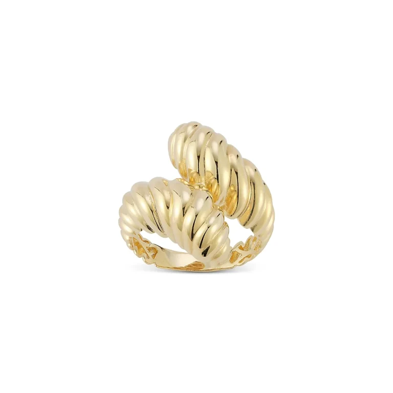 Bold Ridge Bypass Ring in 14K Yellow Gold