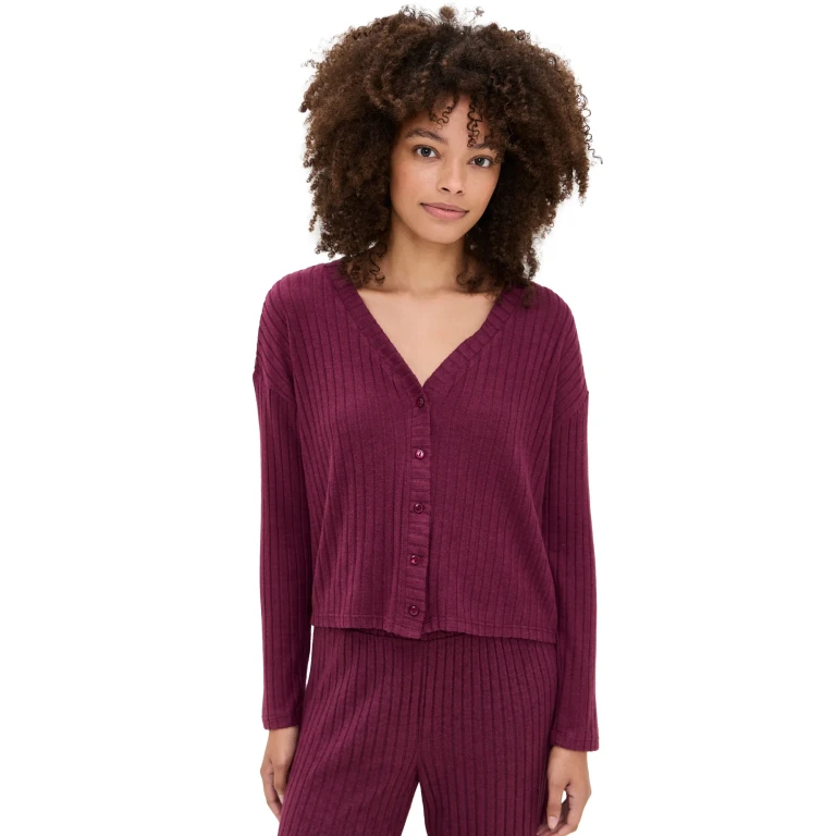 Z Supply Mara Rib Cardigan Merlot L