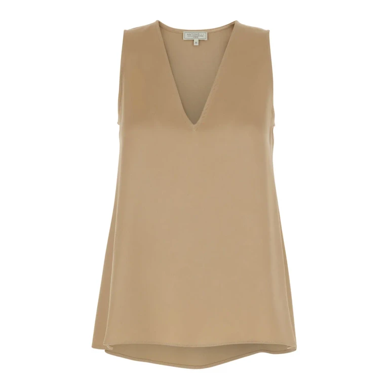 Antonelli angelica Beige Sleeveless Top With V-neck In Viscose Blend Women