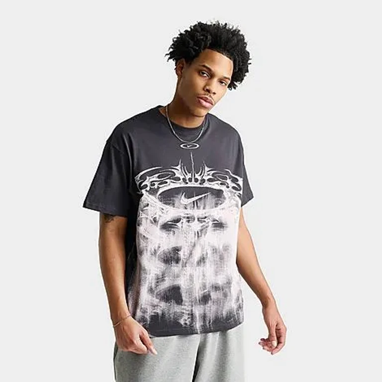Nike Men's Sportswear Barbed Swoosh Graphic T-Shirt in Off Noir Size: Small